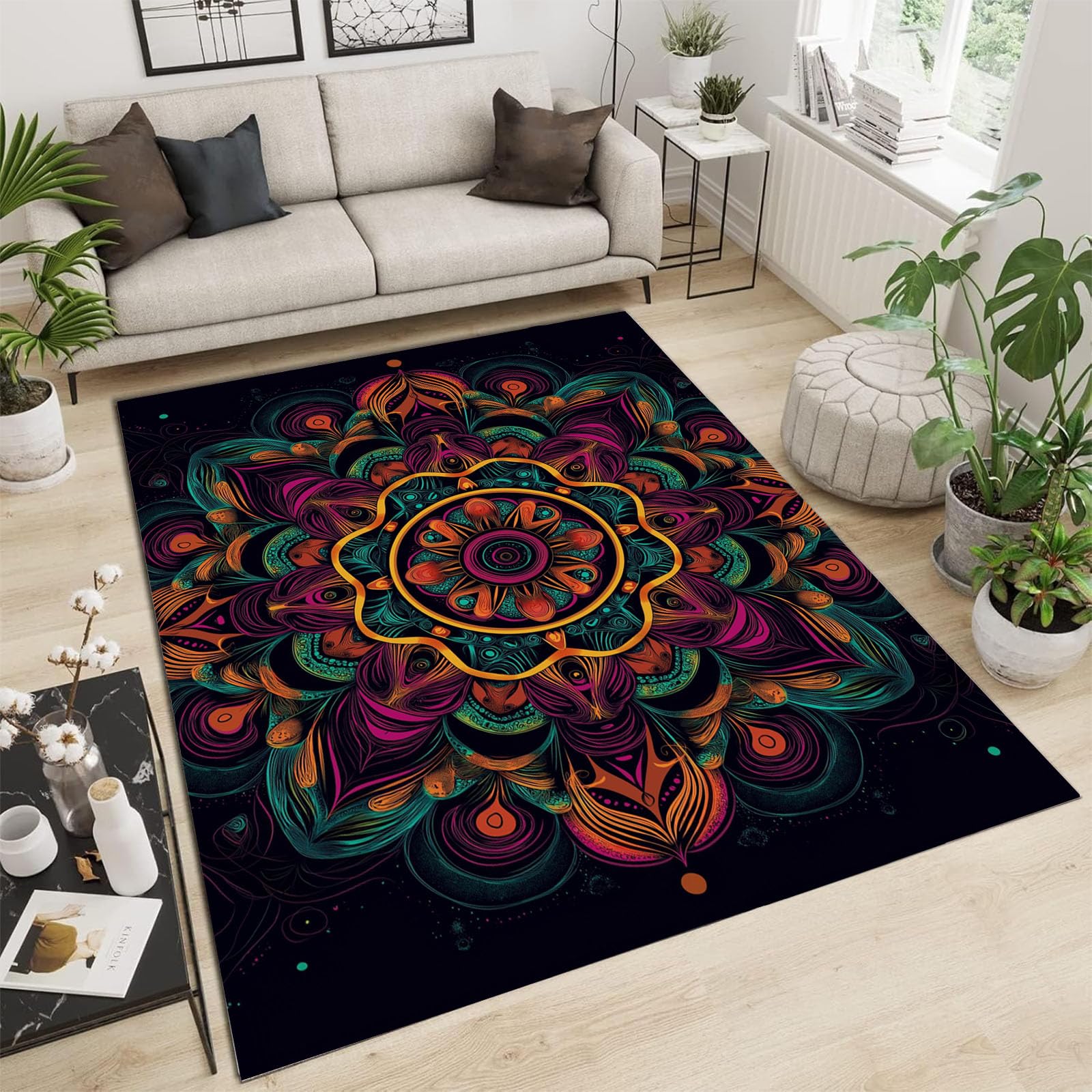Tapis de salon psychédélique mandala pour une salle à manger moderne