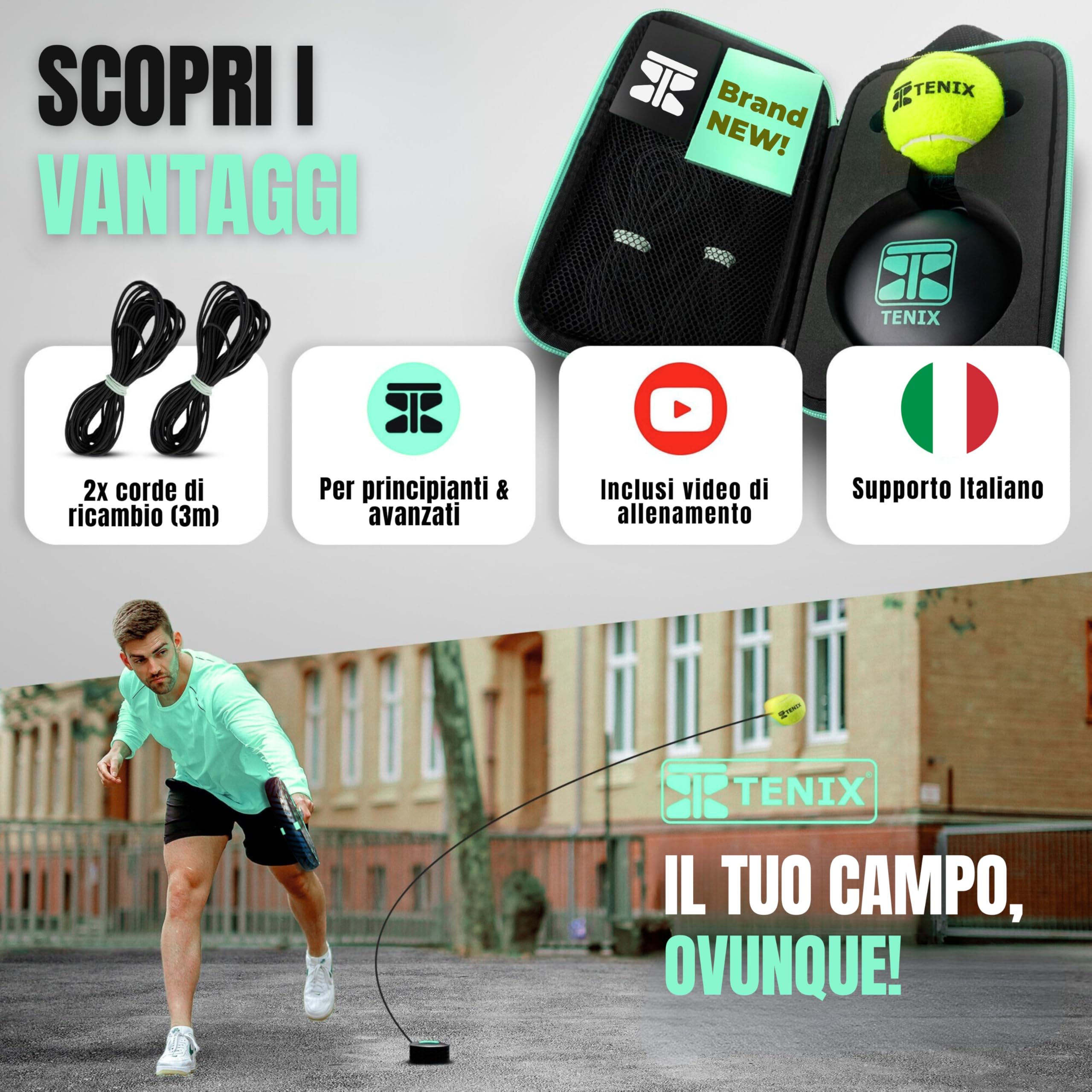 TENIX® Padel Trainer in Acciaio Inox [Non Serve riempirlo d'aqua] Allenamento Padel da Solo per Uomo e Donna | Gioca in Giardino, al Parco o sul Campo | Regalo Divertente per Amanti del Padel!