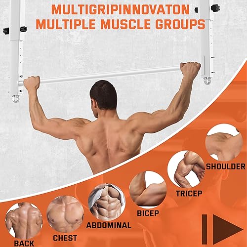Miniatura 8 de Barra de dominadas de montaje en techo de 48 pulgadas, barra de barbilla de agarre múltiple resistente para garajesótanopatio trasero, altura