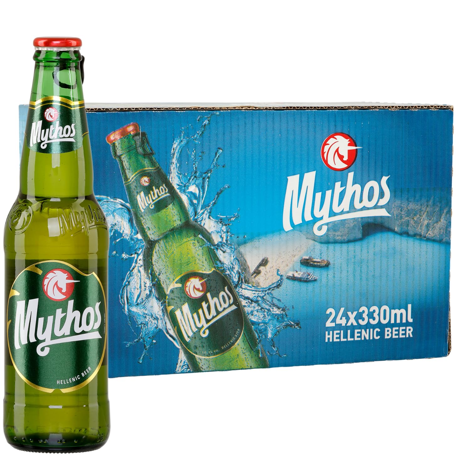 Mythos Bier 24x 0,33l Kiste | Bier aus Griechenland | +20ml Jassas Olivenöl | EINWEG Pfand