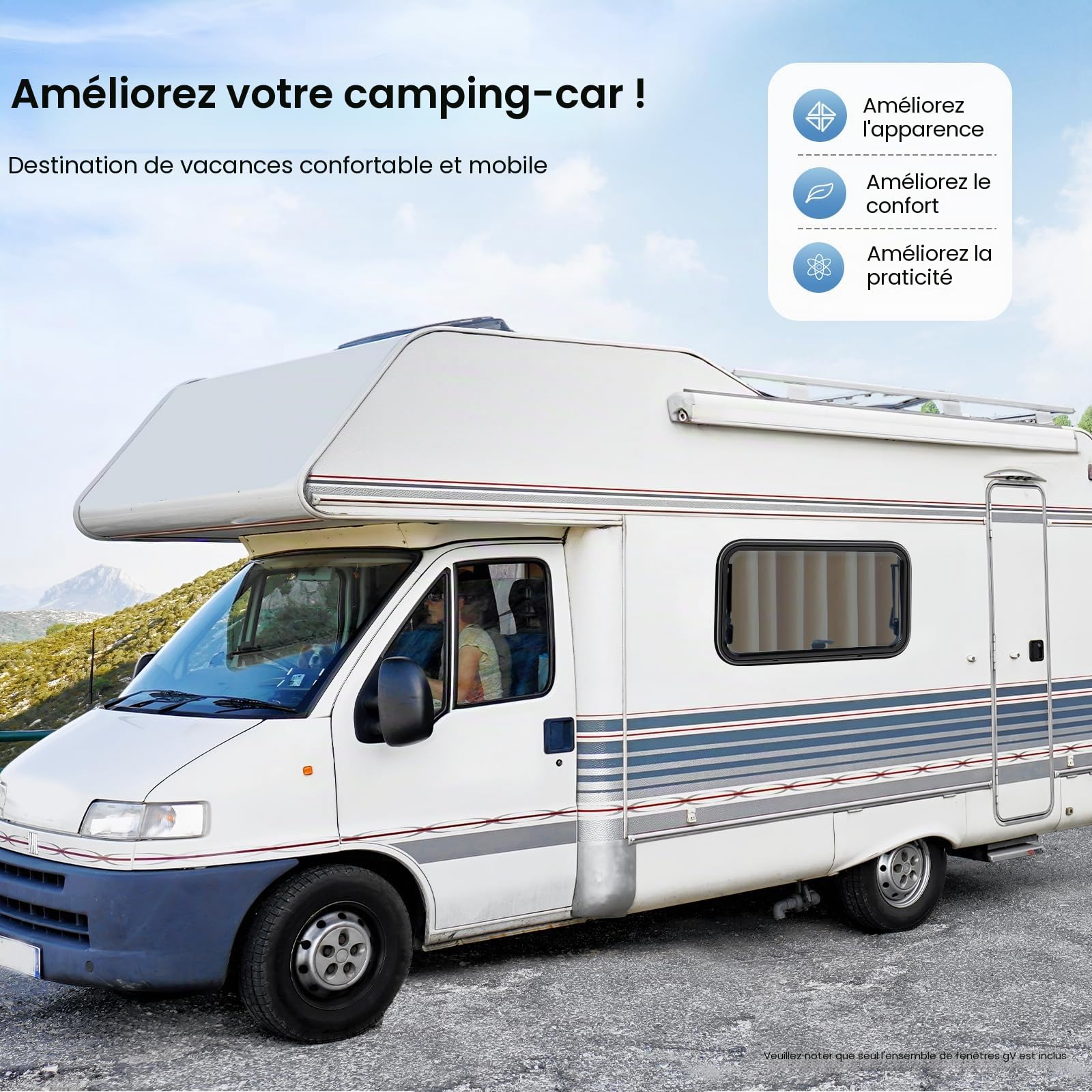 Fenêtre battante pour camping-car - 700 x 400 mm - Avec rideaux de protection solaire et moustiquaire - Pour camping-car, caravane, fourgon, van - 700 x 400 mm