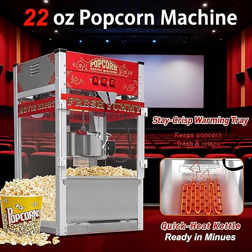 Miniatura 7 de Máquina comercial para hacer palomitas de maíz, carrito profesional con hervidor de agua, máquina de palomitas de maíz vintage, estilo cine para