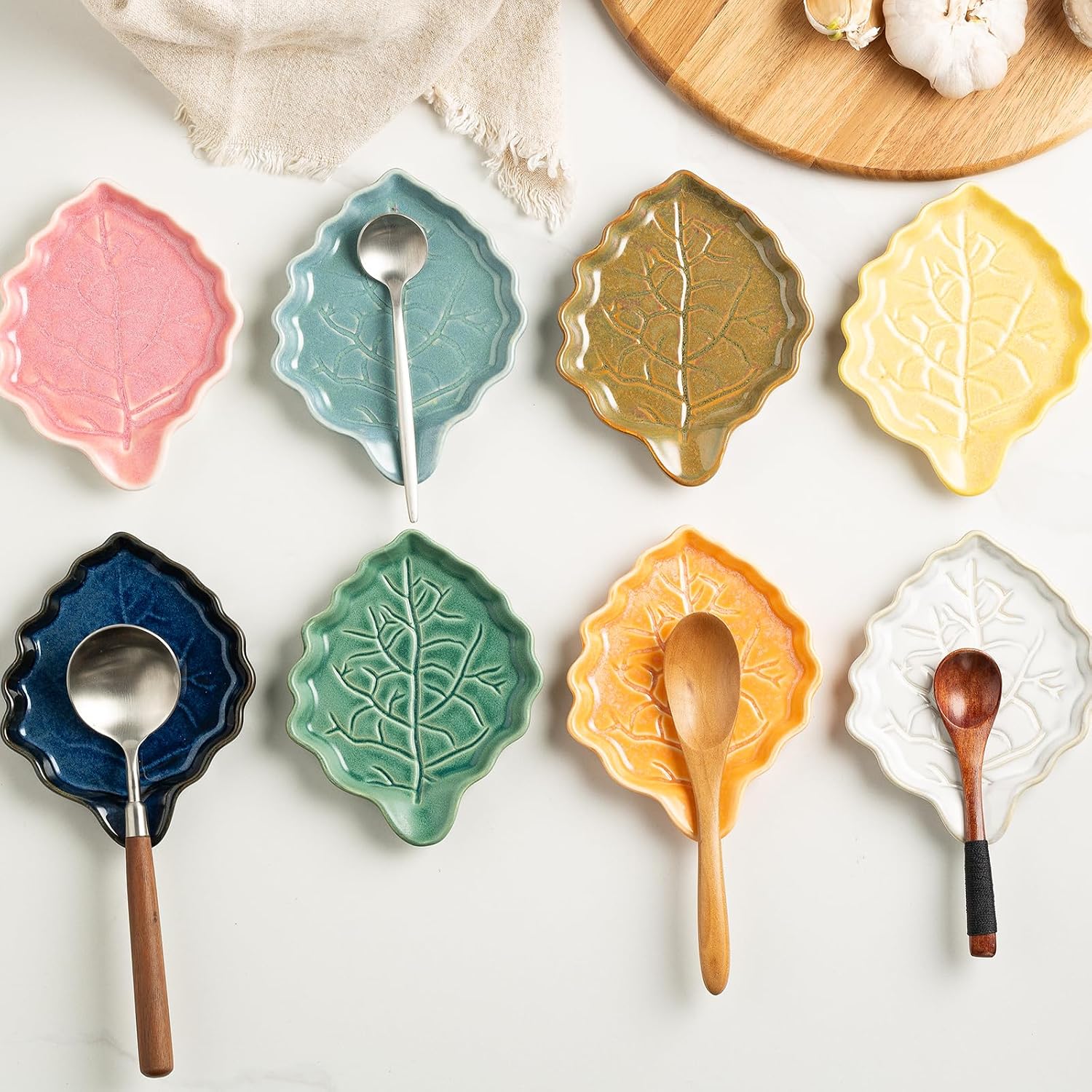 Mecaikru Ceramic Leaf Spoon Rest for Stove Top and Kitchen Counter