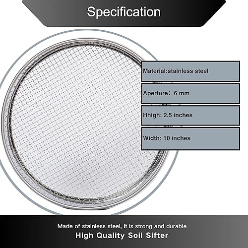 Miniatura 4 de Garden Soil Sifter - Rejilla de tamizado de 10 pulgadas para arena y rocas de abono de suciedad (pantalla de malla de 14 pulgadas)