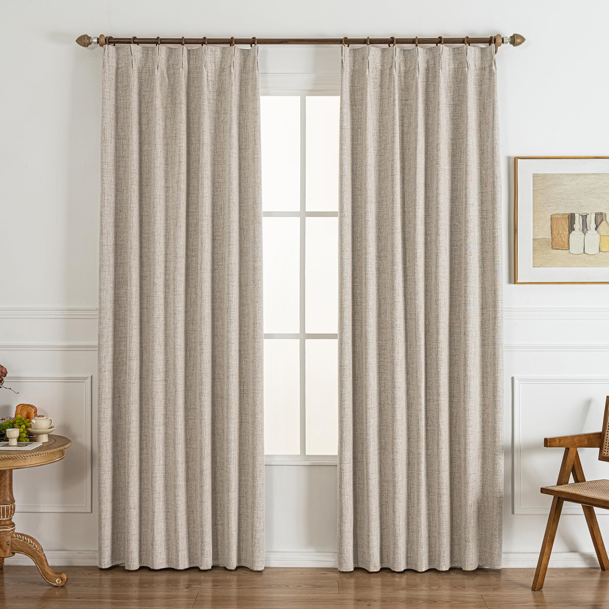 Gleantdeco Vorhänge mit Kräuselband Blickdicht Thermo Vorhang für Schlafzimmer Wohnzimmer Fenster Plisseé Leinenoptik Verdunklungsvorhänge 2er Set