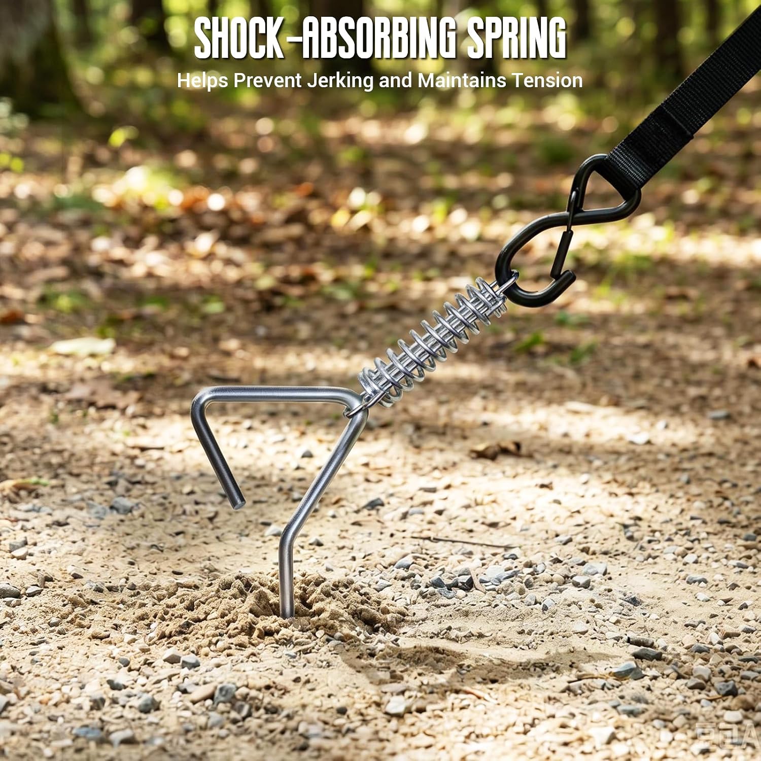 RV Awning Tie Down Kit Heavy Duty, Windproof Camper Awning Anchor Kit with Shock Absorbing Springs & 13ft Ratchet Straps, Secure S-Hooks, Spiral Ground Stakes, Adjustable Buckles & Soft Loops