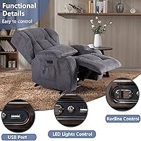 Vista 5 de Silla reclinable eléctrica con calor y masaje, sofá reclinable de tela de lino para sala de estar, asiento de cine en casa con luces LED coloridas