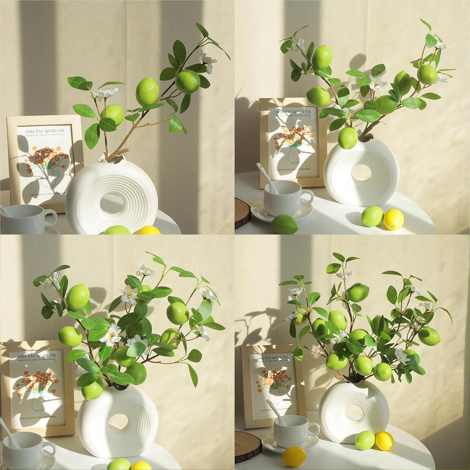 5 Pcs Artificial Lemon Branches 24" Lifelike Faux Lemon Long Stems with Fruit Fake Lemon Flower Arrangement Decor for Home Kitchen Dining Table Centerpiece Party Farmhouse Decoration(Yellow