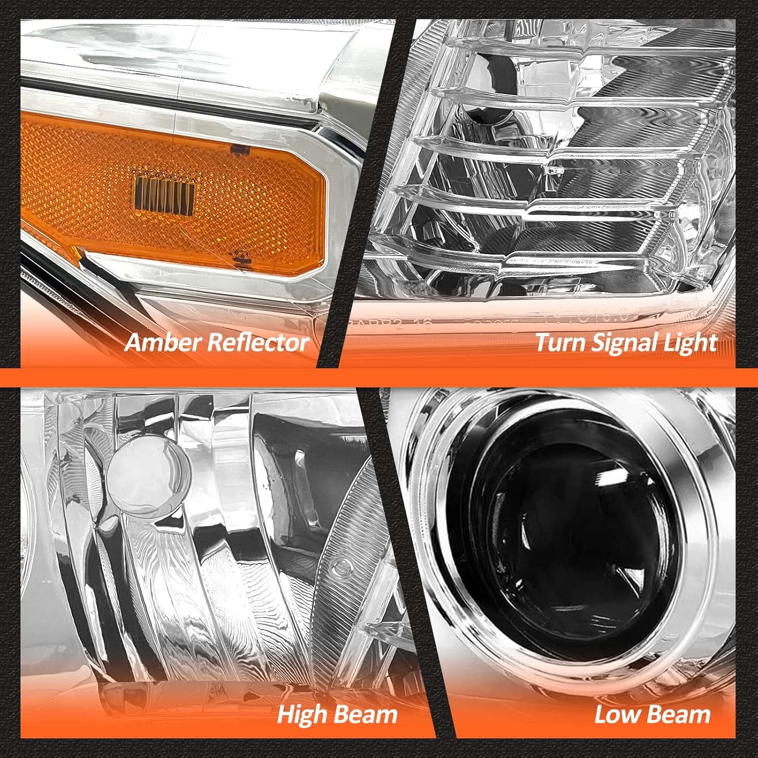 for 2016-2022 Tacoma Headlights Assembly for 2016-2022 Toyota Tacoma Models Only Chrome Housing Amber Reflector Replacement Driver and Passenger Side