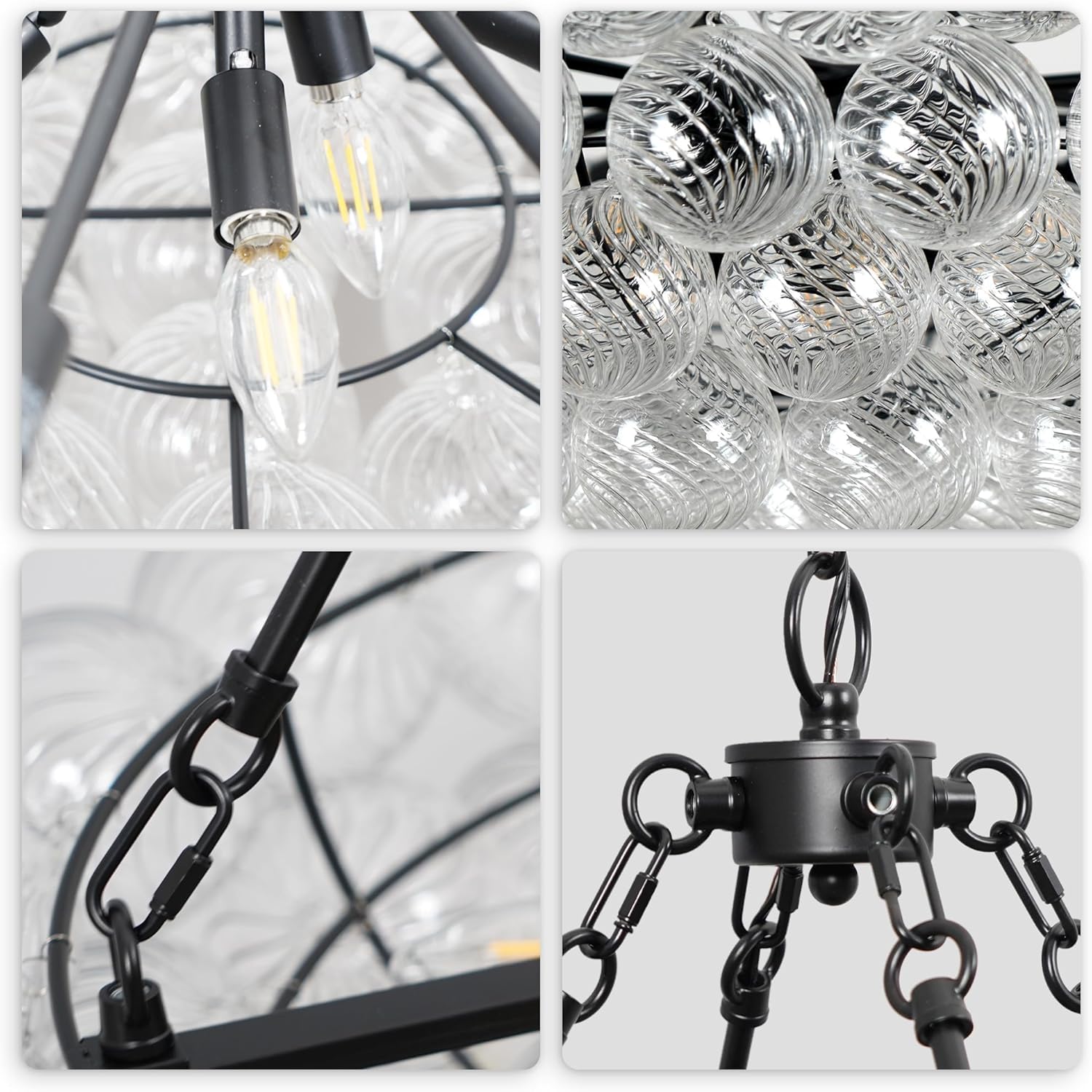 Bubble Chandelier 12-Lights Modern Bubble Ball Chandelier Swirled Clear Glass Globe Pendant Light 45 Inch Dining Room Light Fixture for Living Room, Entryway, Farmhouse