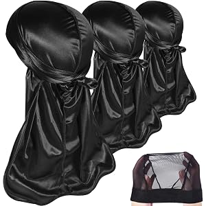3PCS Silky Durags Pack for Men Waves Satin Doo Rag Award 1 Wave Cap N
