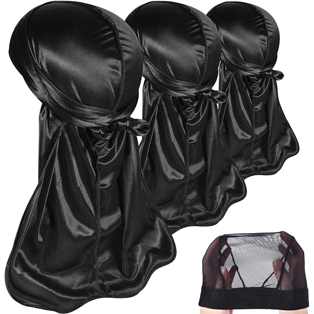 3PCS Silky Durags Pack for Men Waves Satin Doo Rag Award 1 Wave Cap N