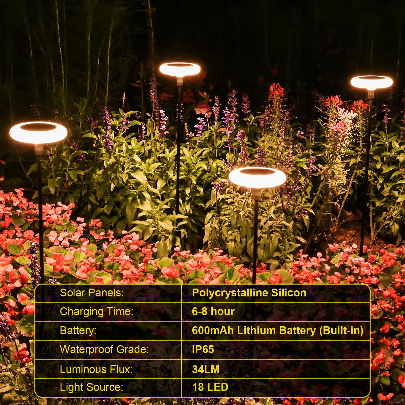 Lampy solarne do ogrodu, na zewnątrz, 4 sztuki, ciepła biel, lampy solarne do użytku na zewnątrz, super jasne, 36 lumenów, wodoszczelność IP65, do dekoracji ogrodu, tarasu, trawnika
