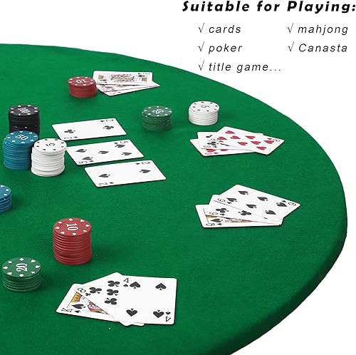 Miniatura 4 de TURSTIN Paquete de 2 manteles de fieltro para mesa de juego de cartas, redondos, elásticos, para juego de mesa, Mahjong Dominó para fiestas, juegos