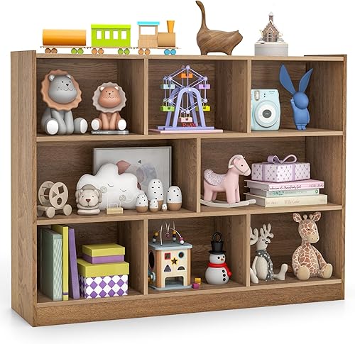 Miniatura 15 de KOTEK Organizador de almacenamiento de juguetes, estantería infantil de 5 cubos, estantería de madera de 3 niveles, estante abierto para guardería,