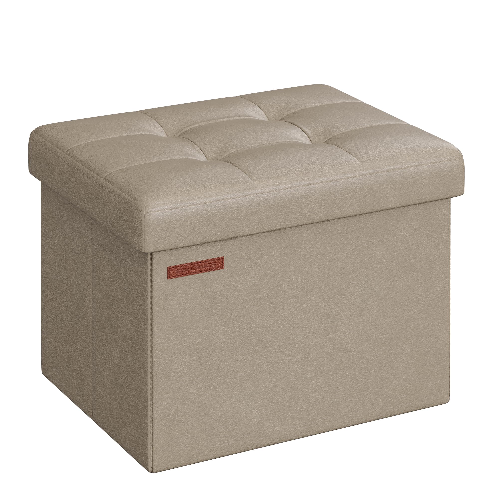 SONGMICS camel brown synthetic leather tufted storage ottoman