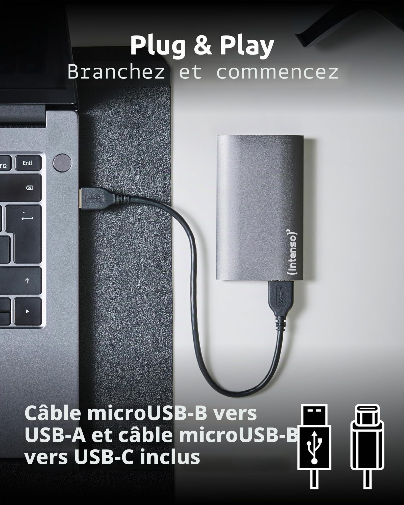 Intenso 3823460 Disque Dur Externe SSD, 2 To, USB 3.0, Anthracite
