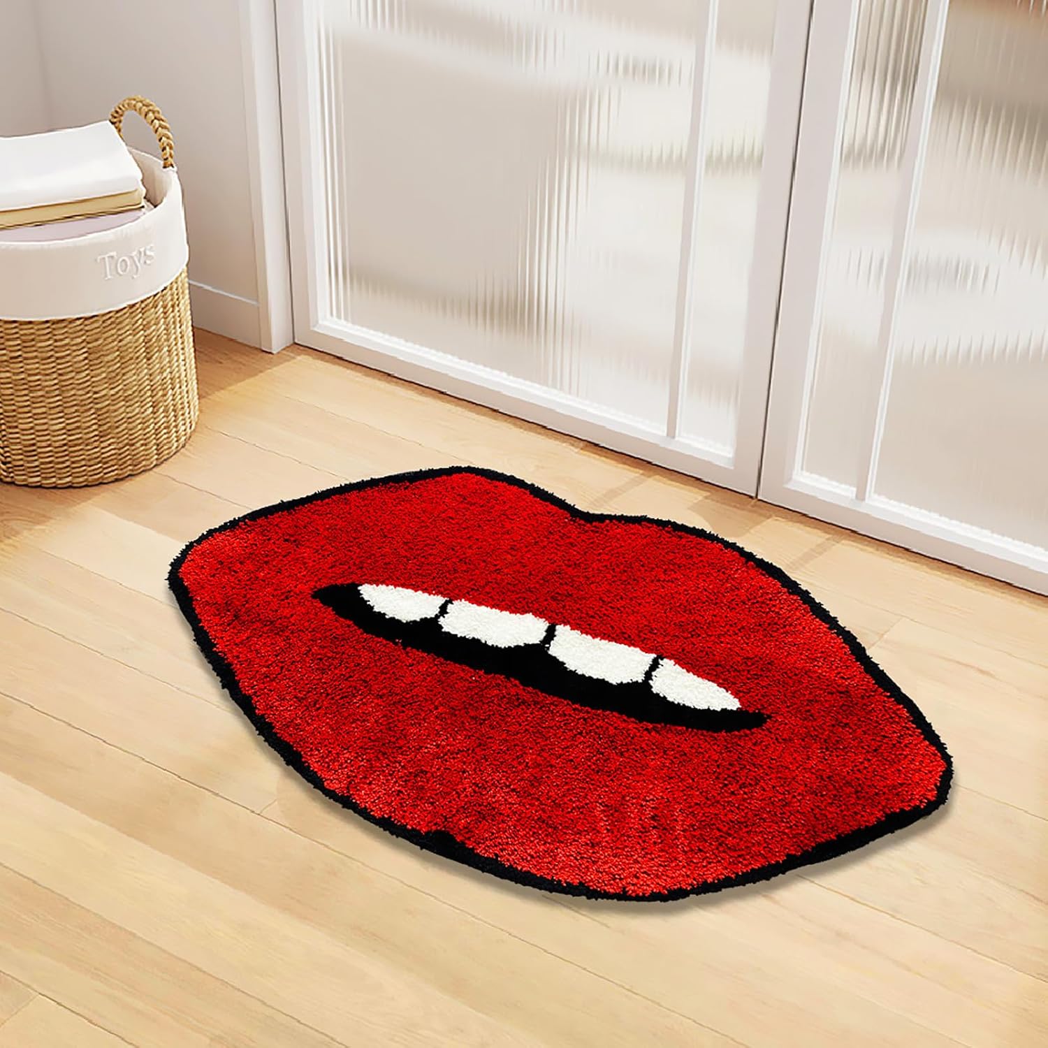 UKELER Red Lip Bath Mat for Bathroom Cool Decorative Kids Bedroom Rugs Non-Slip Washable Cute Bathroom Rugs Accent Small Area Rug for Girls Funny Absorbent Shower Rug 35''×20''