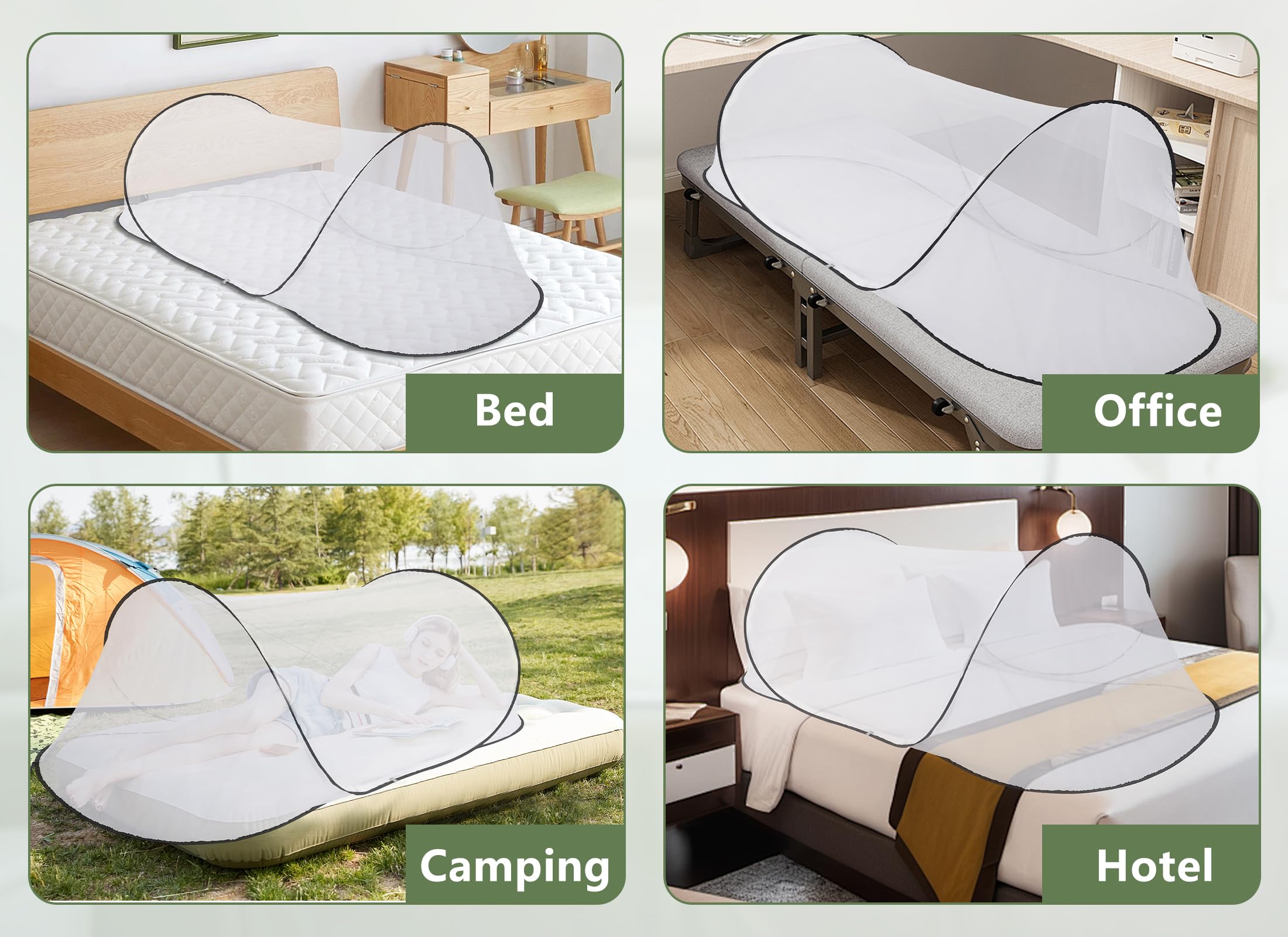 78 x 32 x 22 pollici zanzariera letto, zanzariera portatile pieghevole, zanzariera da viaggio con fondo in rete, per letto da campeggio e viaggio in patio (nero con fondo)