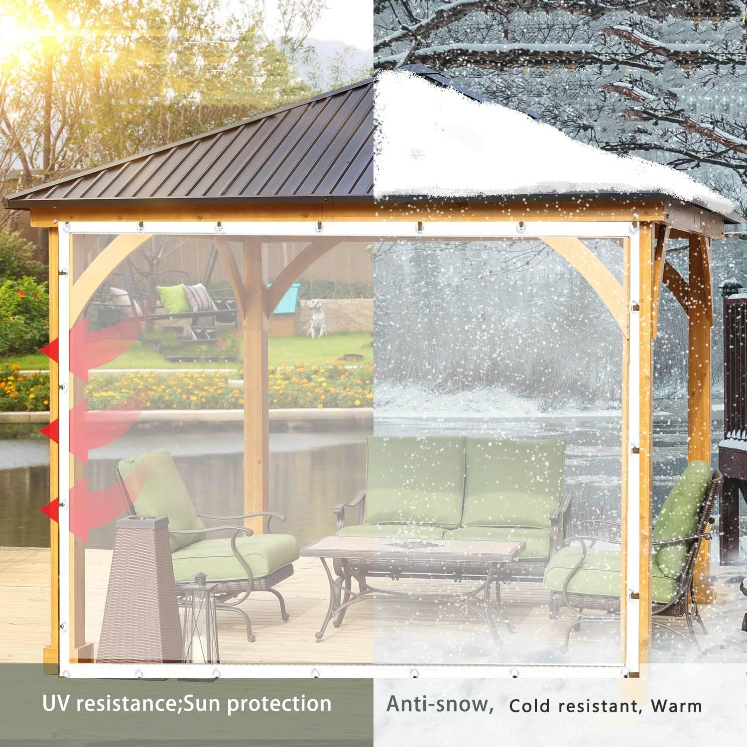 Pergola Panneaux Latéraux Imperméables Transparents Extérieurs Imperméables Rideaux Bâche en Plastique avec Œillets, pour Gazebo, Jardin, Porche(2.5x5m)