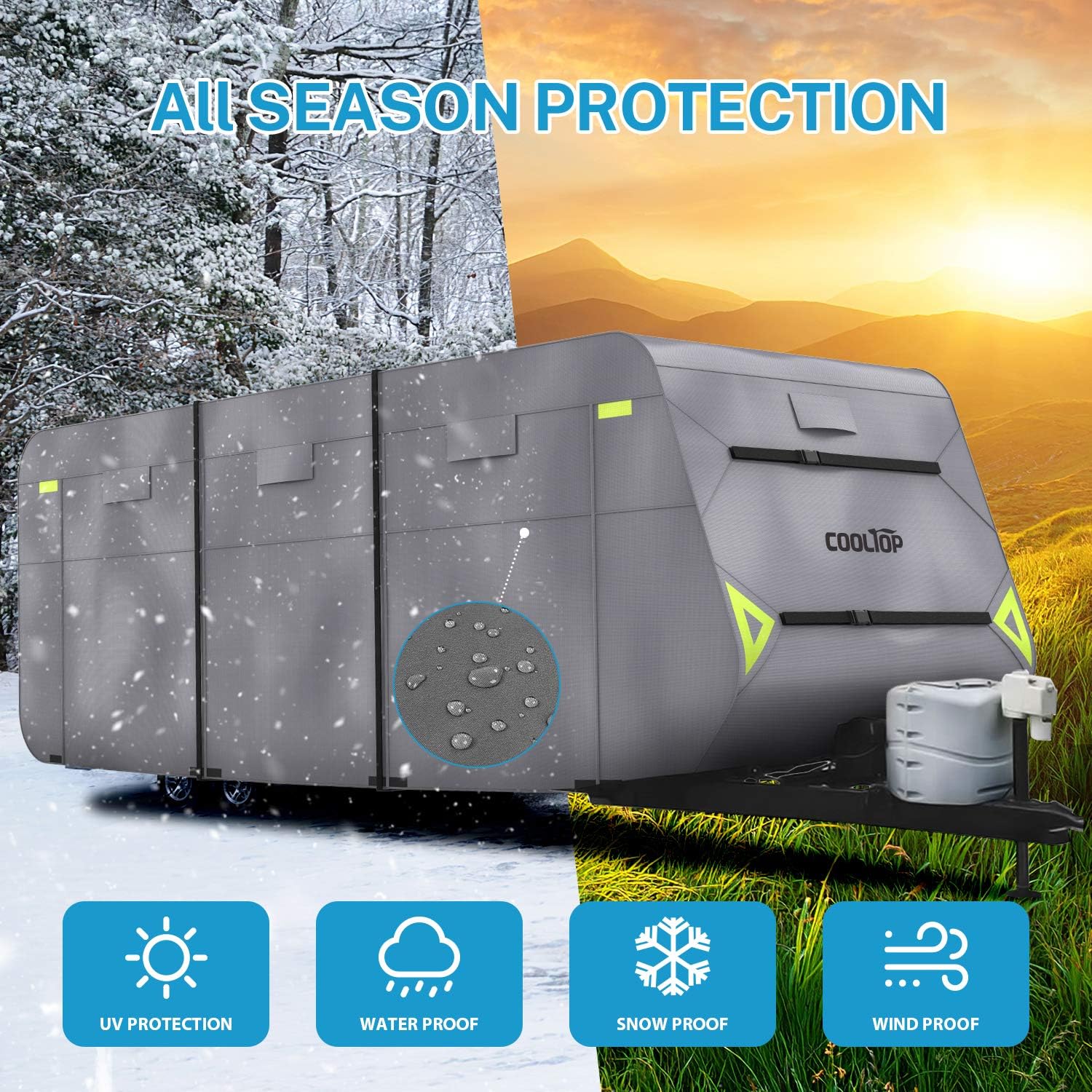 Super Big Clearance! COOLTOP Travel Trailer RV Camper Cover for 26'1''-28'6'', Upgraded 300D Waterproof Jayco Trailer Cover Breathable Anti-UV Ripstop for RV Motorhome with Adhesive Patch & Storage Bag Featured Product COOLTOP Travel Trailer RV Camper Cover for 26'1''-28'6'', Upgraded 300D Waterproof Jayco Trailer Cover Breathable Anti-UV Ripstop for RV Motorhome with Adhesive Patch & Storage Bag