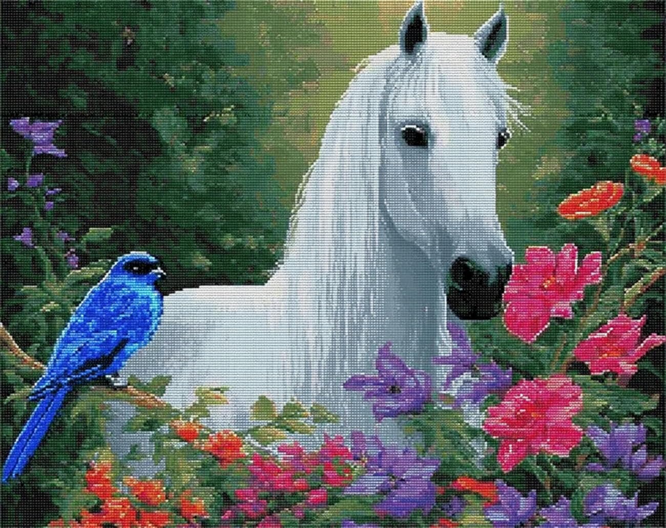 AMBATTERY Animal Tapestry Kit Horse and Bird Latch Hook Rug Set Crochet Rugs Kit Cross Stitch Set DIY Crafts，Gifts，Doormat，Decoration Carpet Making Canvas 31x63in