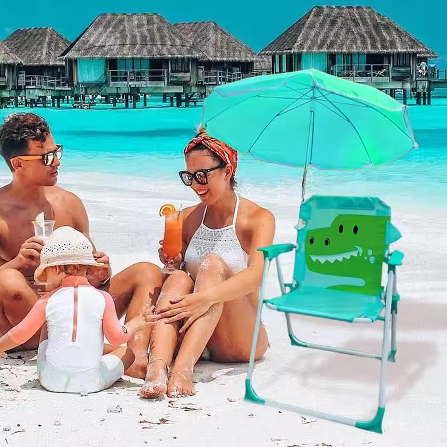 Kids Beach Chair, Kids Beach Chair with Umbrella, Foldable & Detachable Portable Cute Animal Pattern with Canopy for Outdoor Summer, Crocodile