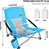 Vista 3 de Nice C Silla plegable baja para playa o campamento, ultraligera, con portavasos y bolsa de transporte compacta y resistente, para exteriores