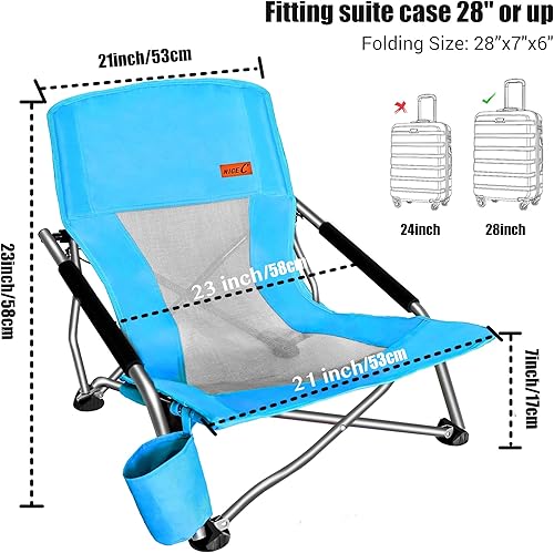 Miniatura 3 de Nice C Silla plegable de camping de playa baja silla ultraligera con soporte para tazas y bolsa de transporte compacta y resistente al aire libre