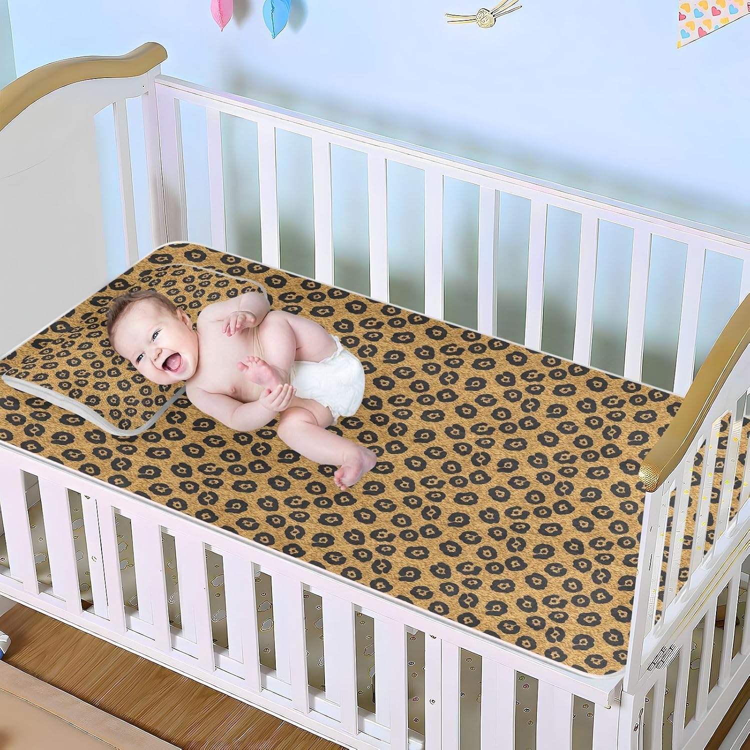 Baby Cooling Mat Leopard Textured Ice Silk Breathable Mesh Summer Crib Mattress Pad with Pillowcase, Soft Cooling Sleeping Surface for Infant & Toddler, 52"x28"