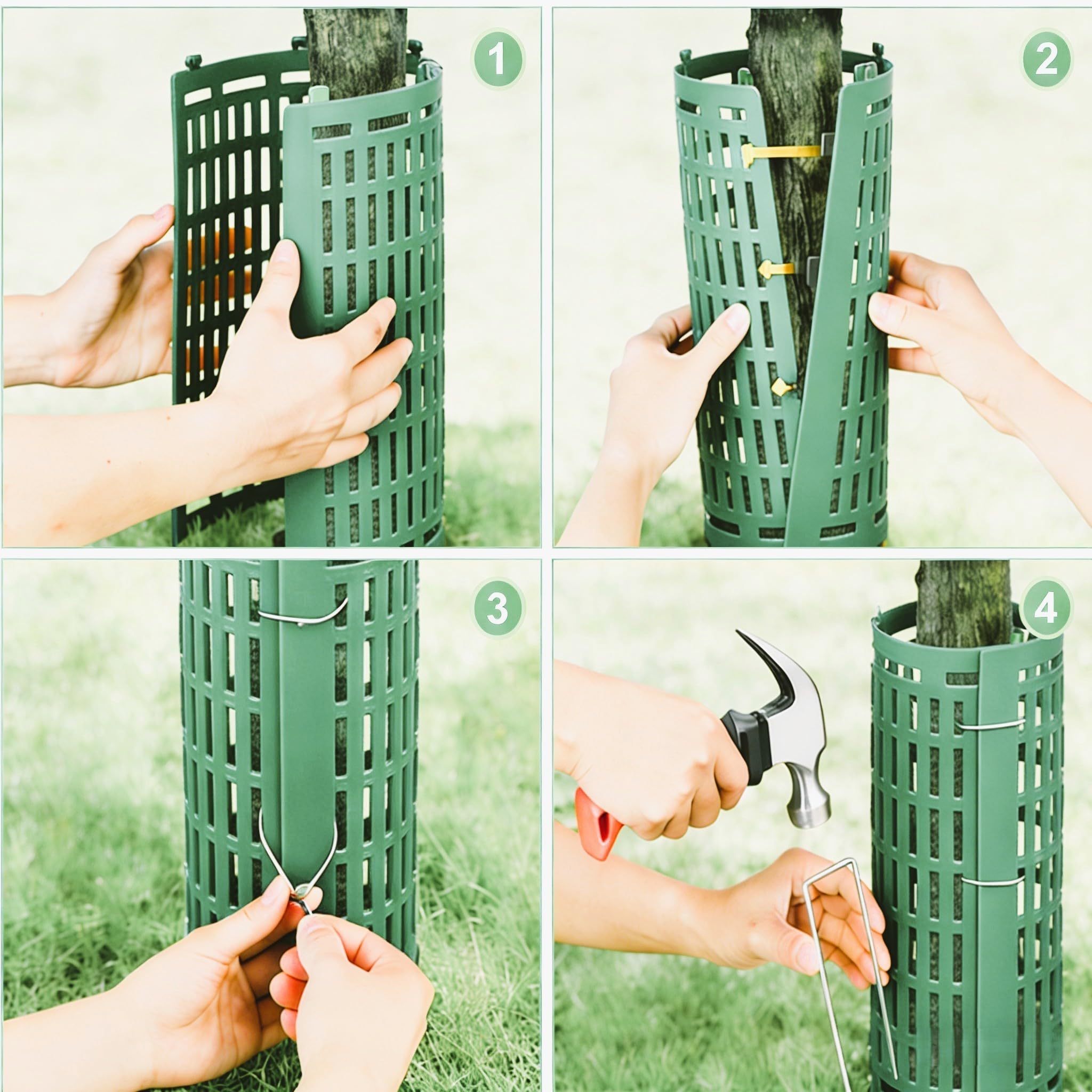 10 protezioni per tronco d'albero con chiodi a forma di U e kit di filo per fissaggio a terra su alberi, fiori, verdure e pali (verde)