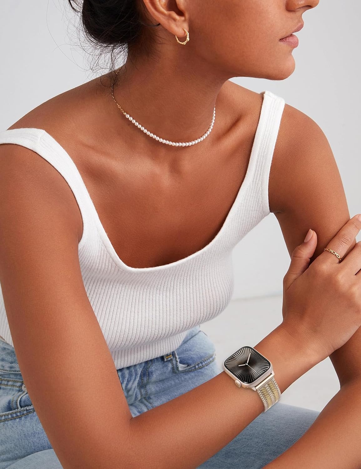 Moolia Stainless Steel Band Compatible with Apple Watch Strap 40/42/41/38/44/46/45/49mm Women, Dressy Fancy Bracelet Metal Mesh Link Wristband for iWatch Series 11 10 9 8 7 6 5 4 3 SE/Ultra 3 2 1 - Image 6