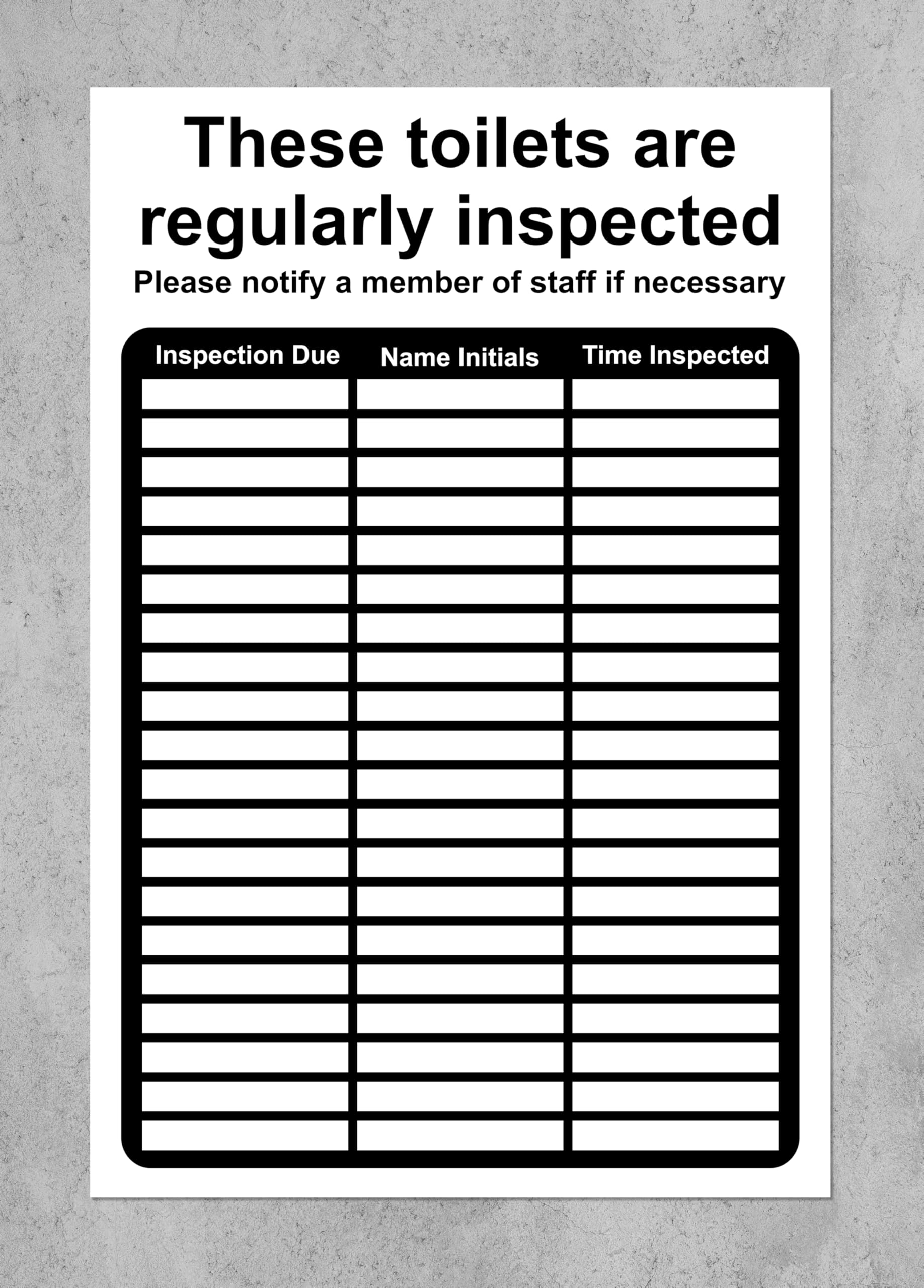 These toilets are regularly inspected toilet inspection chart wipe clean sign - 3mm Aluminium sign (800mm x 600mm)