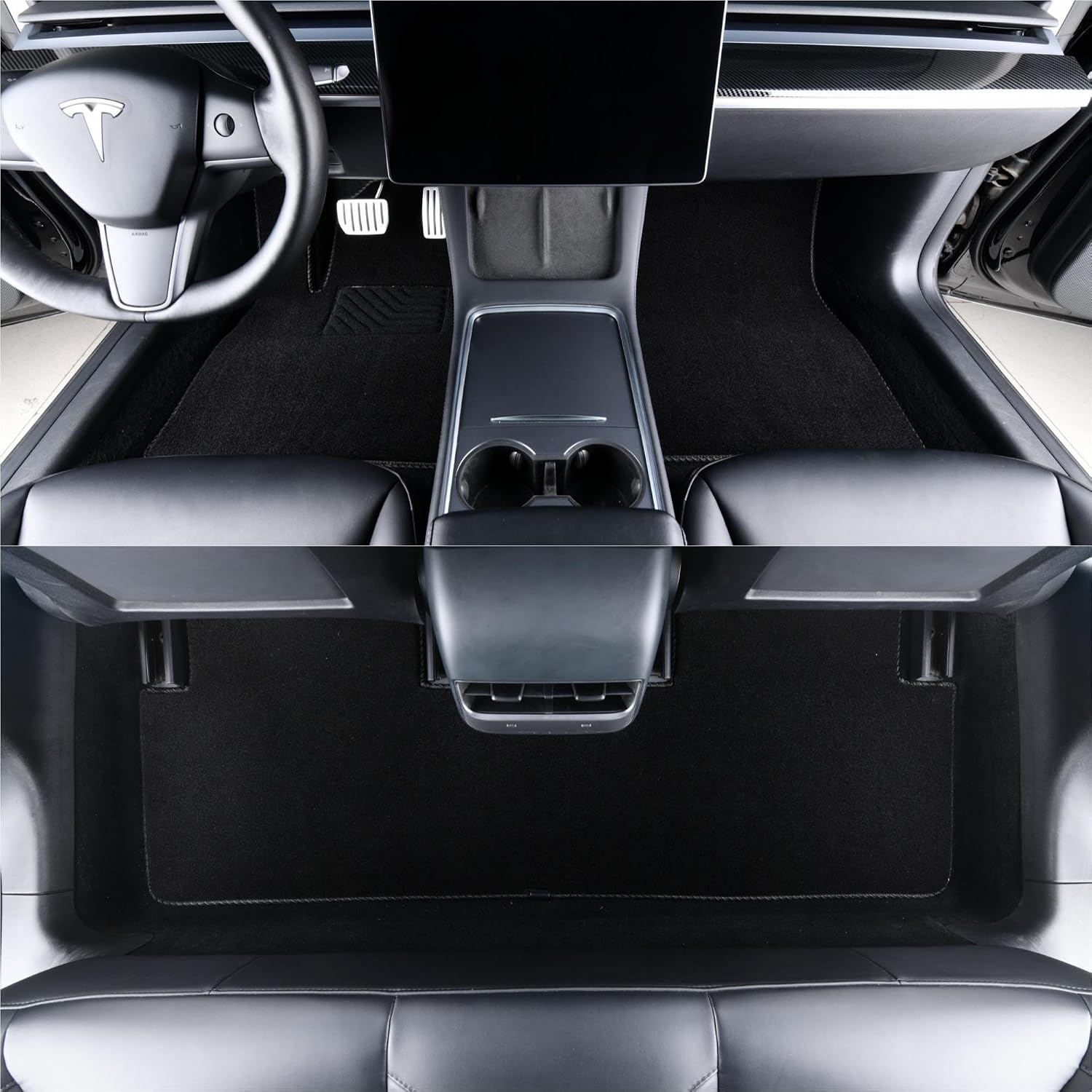 Extra Thick Quick Drying Carpet Floor Mats for 2024-2025 New Tesla Model 3, All-Weather Waterproof Anti-Slip Soundproof Floor Liners Rugs, Luxury Car Interior Accessories - Black 3pc