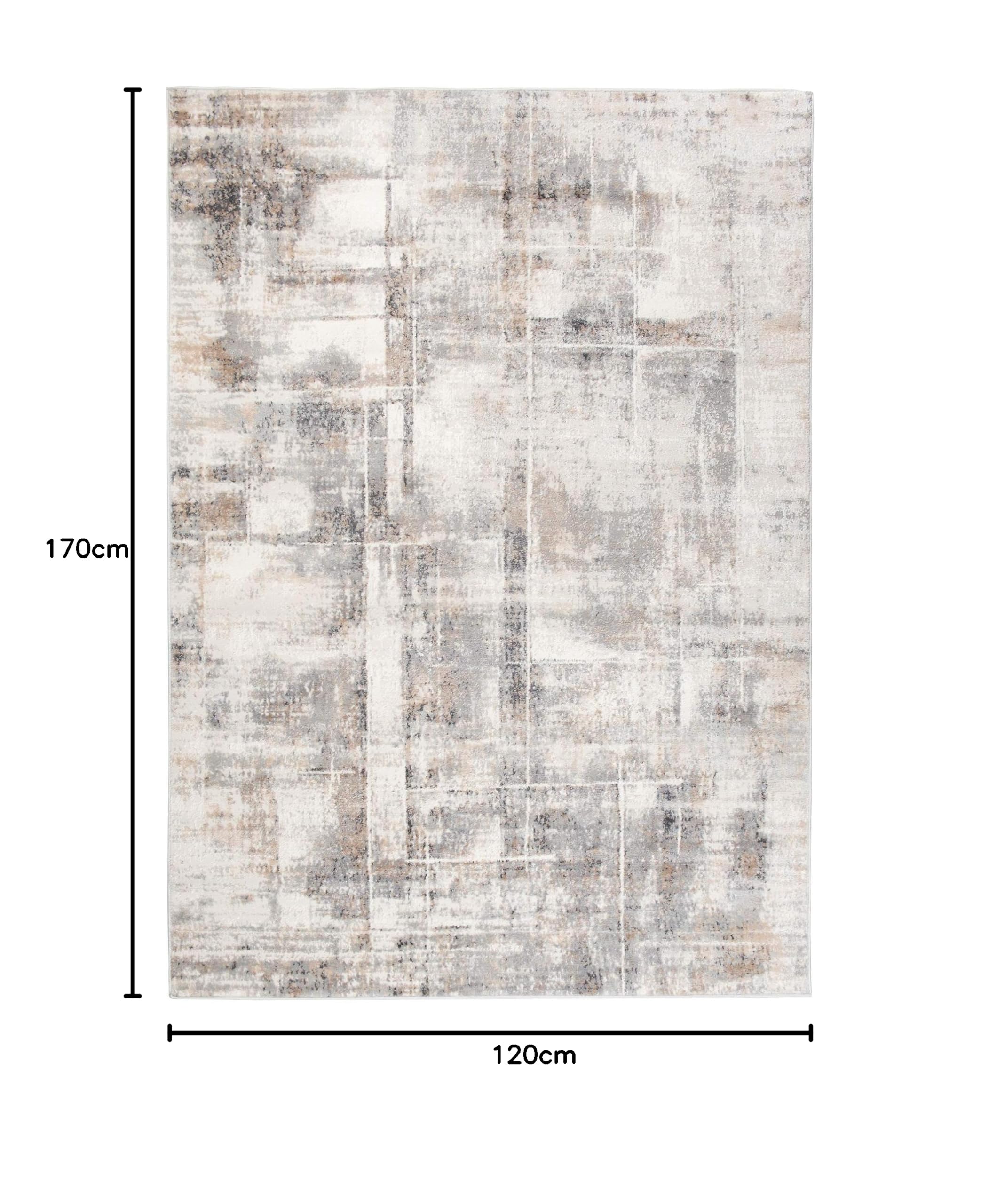 Tapiso Valley dywan z krótkim włosiem, nowoczesny, abstrakcyjny, szary, beżowy, kremowy, wielokolorowe linie, nakrapiany, do salonu, sypialni, 120 x 170 cm