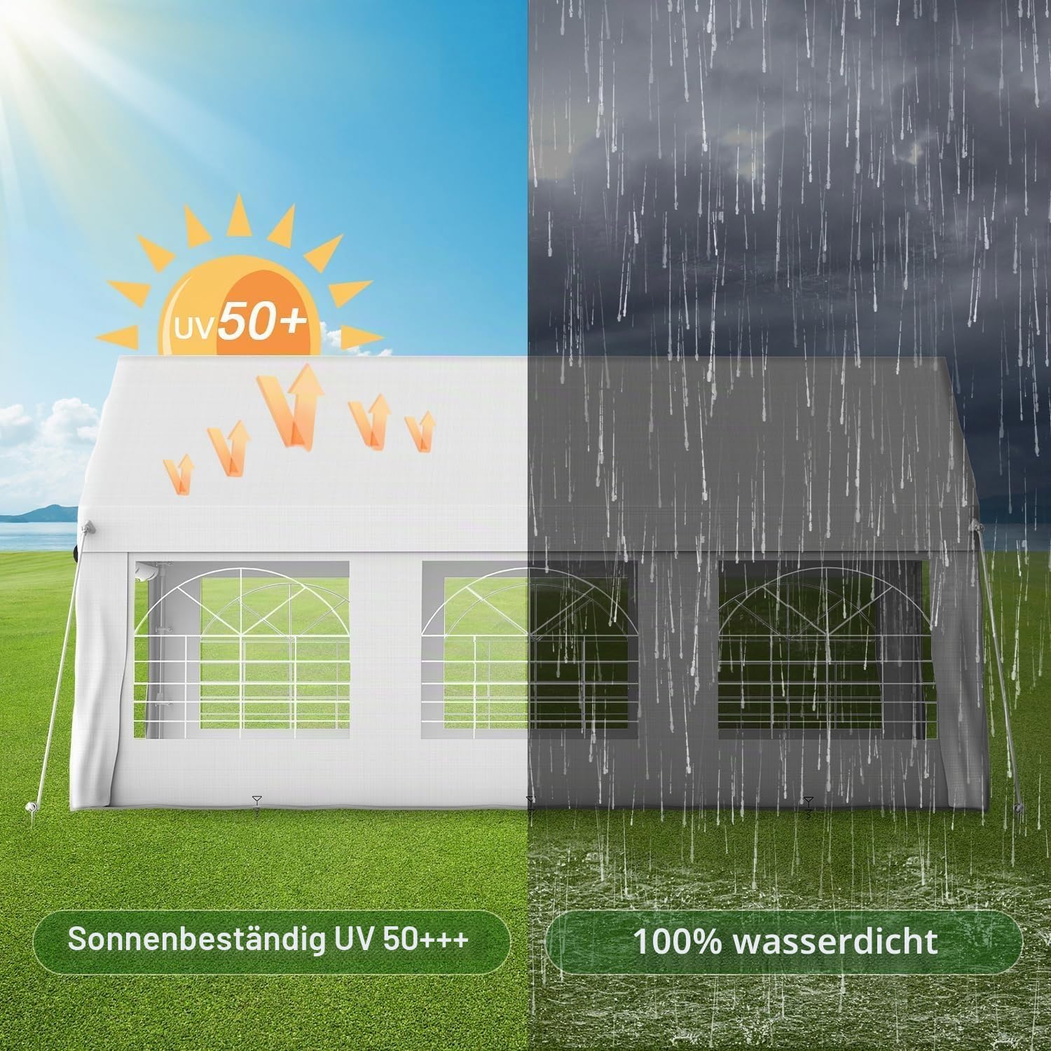 Hawthyhome Partyzelt 4x6 Wasserdicht Stabil Pavillon PE PlaneGartenzelt UV Schutz 50++ Zelt Festzelt Gartenpavillon für Garten, Party, Festival, Hochzeit, Weiß