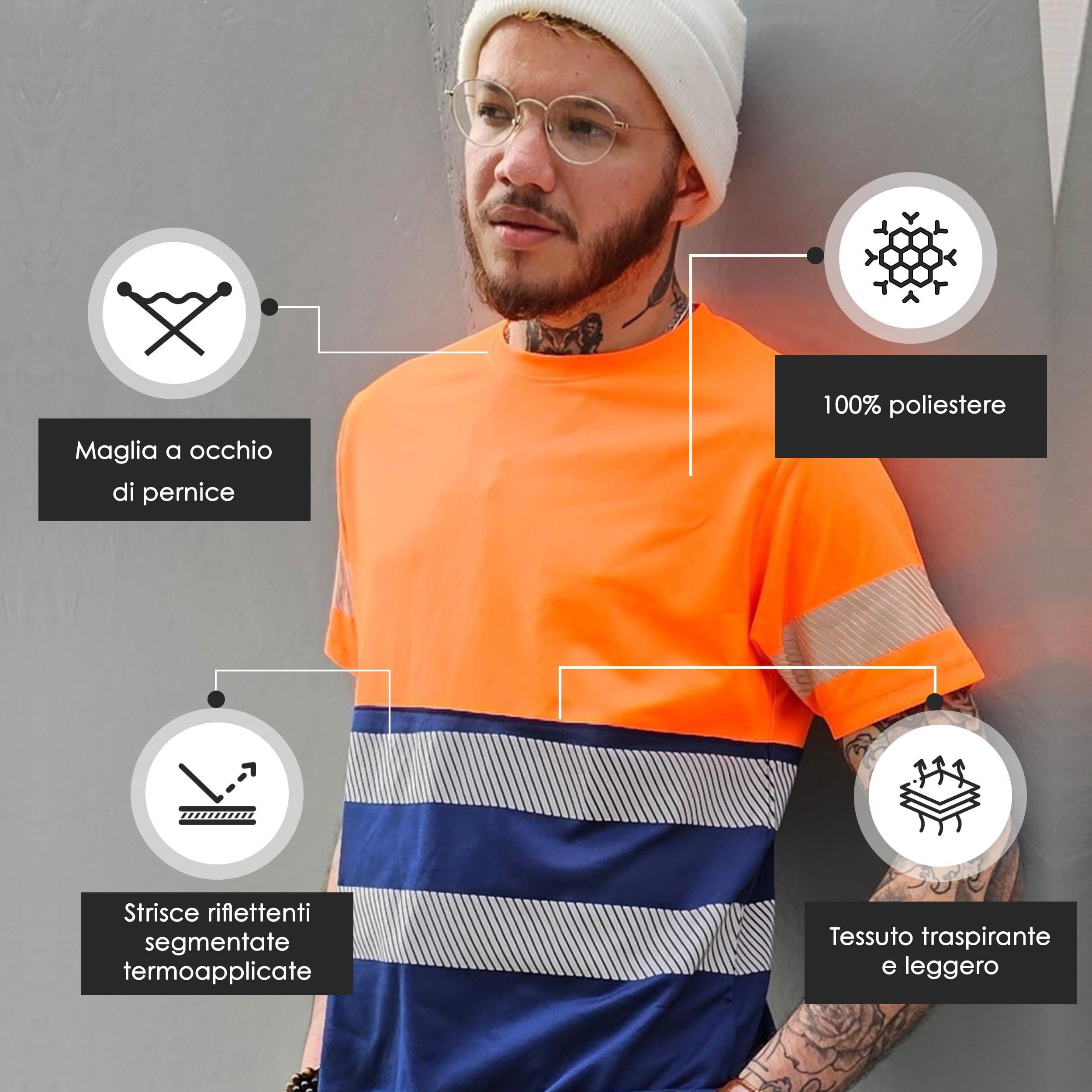 Apparel - T-shirt haute visibilité - T-shirt réfléchissant - T-shirt de sécurité - T-shirt de travail - T-shirt d'avertissement pour homme - T-shirt de travail - Orange/noir - Taille L