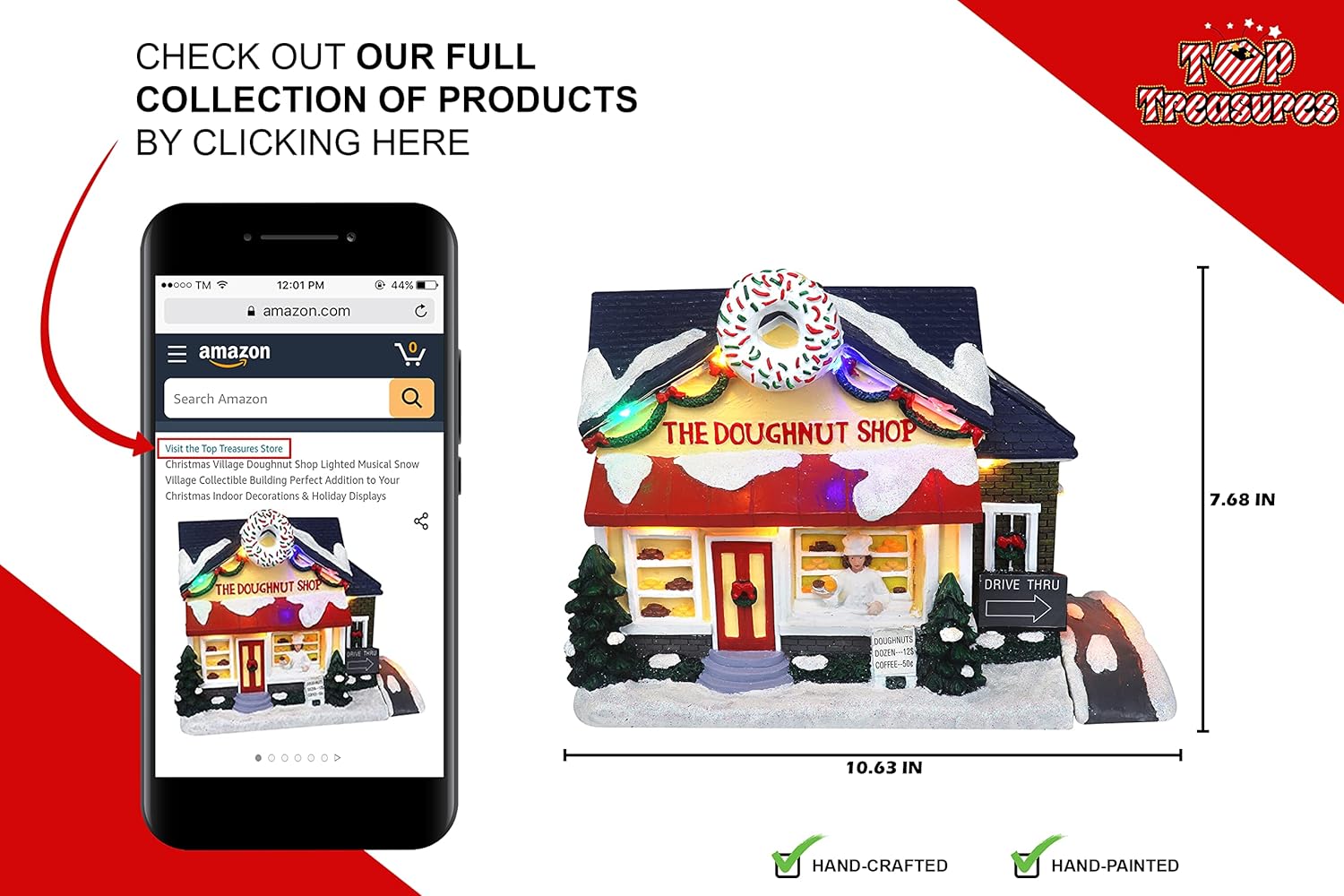 Christmas Village Doughnut Shop - Lighted Musical Snow Village Collectible Building Houses - Perfect Addition to Your Christmas Indoor Decorations & Holiday Displays