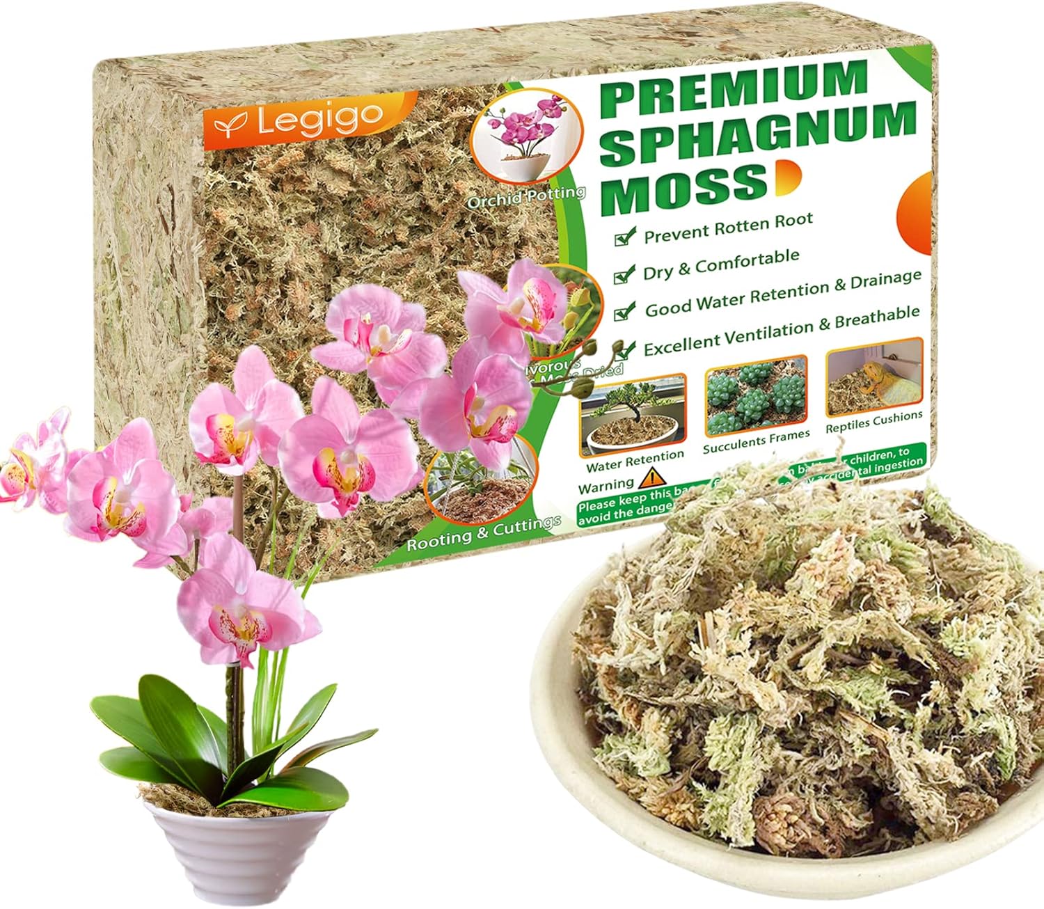 Legigo 14OZ Premium Sphagnum Moss for Plants 16QT Natural