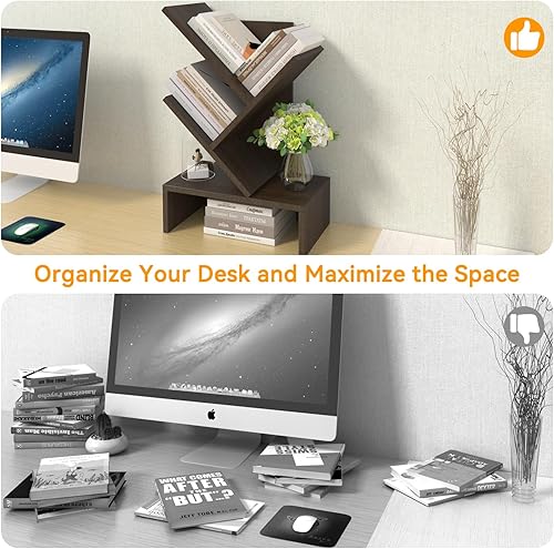 Miniatura 12 de Godferyxin Estantería de árbol de libros, estantería de madera de 5 niveles para exhibir libros, CD, revistas y más en la oficina, el hogar o la