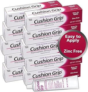 Cushion Grip Thermoplastic Denture Adhesive 1oz (10 Pack)-Extra Strong Hold Up to 4 Days,