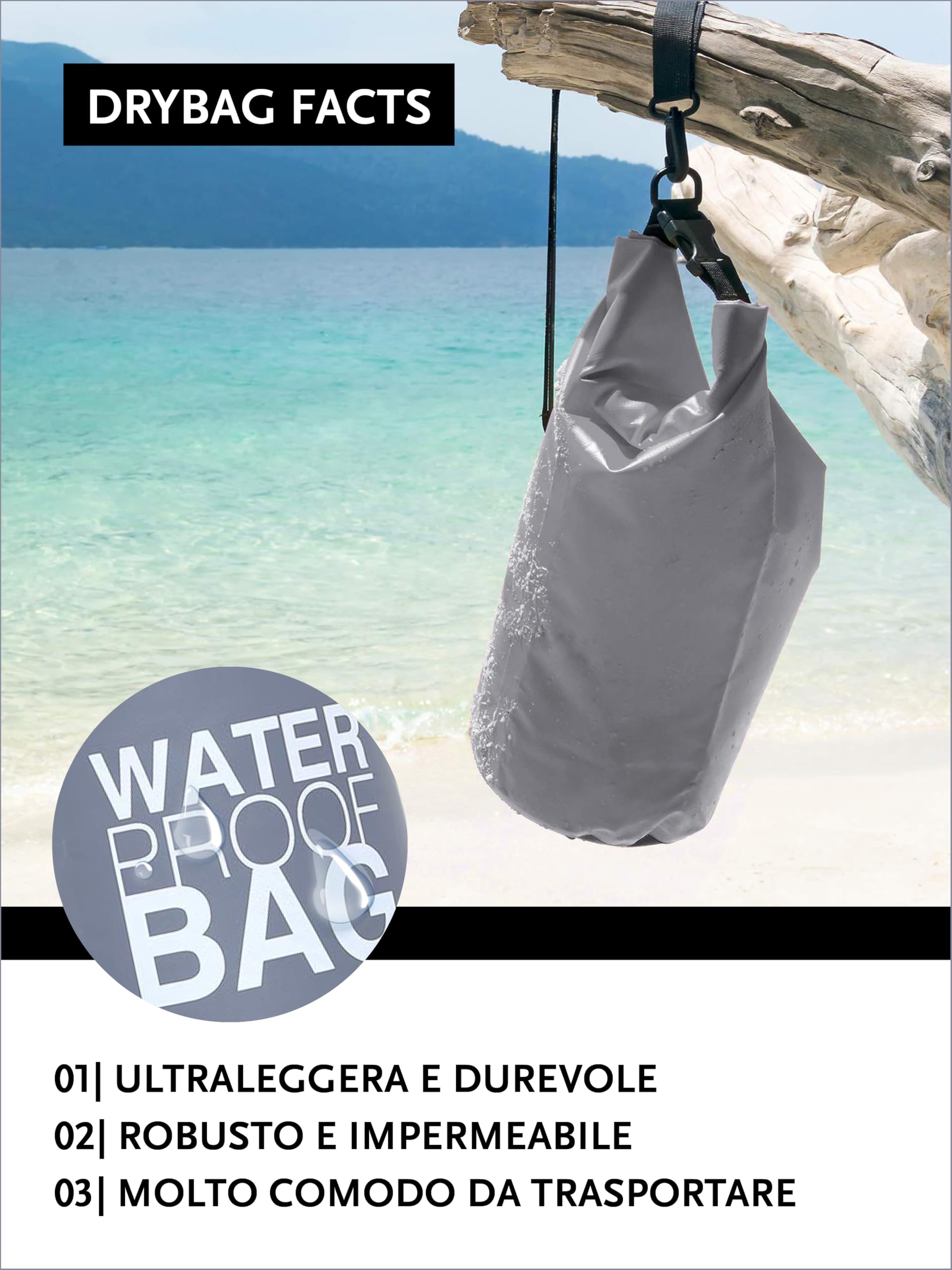 DonDon Dry Bag Borsa Impermeabile da 2l, 5l, 10l, 15l, 20l, 30l con Tracolla