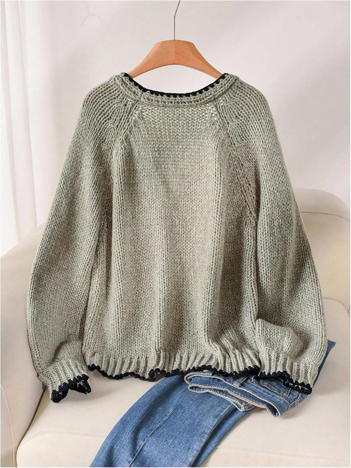 WDIRARA Women's Plus Size Bow Cardigan Sweaters V Neck Long Sleeve Knit Outerwear - Image 3