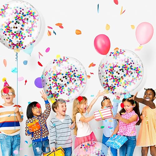 Miniatura 5 de Sumind Paquete de 10 globos de látex gigantes con confeti de 36 pulgadas, arcoíris, multicolor, globos de látex gigantes con purpurina para