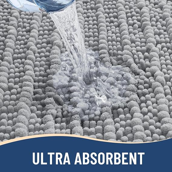 Arotive Luxury Small Bathroom Rugs 24x16, Extra Soft Thick Absorbent Shaggy Chenille Bath Rugs, Machine Wash Dry, Bath Mats for Bathroom Floor, Tub and Shower, Home Decor Accessories, Light Grey