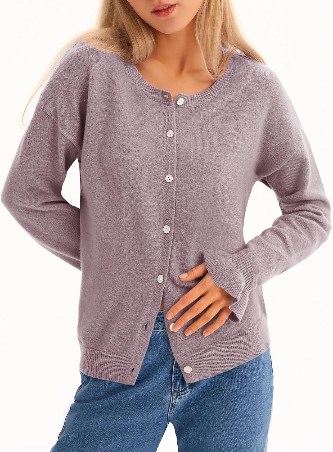 Saodimallsu Womens Cardigan Sweaters Button Down Knit 2025 Fall Ruffle Long Sleeve Sweater Open Front Trendy Outwear - Image 5