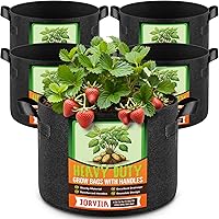 Jorvila 5 Pack 5 Gallon Heavy Duty 300G Grow Bags with Handles - Breathable Nonwoven Fabric Pots for Tomatoes, Potatoes & Vegetables