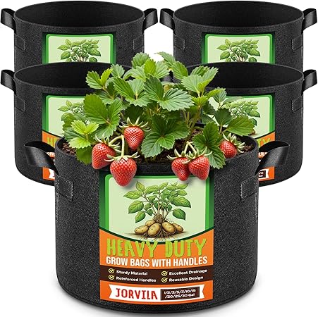 Jorvila 5 Pack 5 Gallon Grow Bags, Thickened Nonwoven Fabric