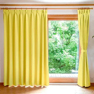 TSUMUGI カーテン 日本製 1級遮光 防炎 イエロー 【1枚入】 幅100cm×丈235cm | 【リーチェ】受注生産　1級遮光　省エネ　断熱　遮熱　形状記憶　オーダーメイド