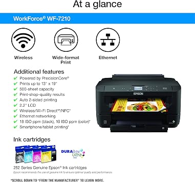 WorkForce WF-7210 Wireless Wide-format Color Inkjet Printer with Wi-Fi Direct and Ethernet, Amazon Dash Replenishment Ready